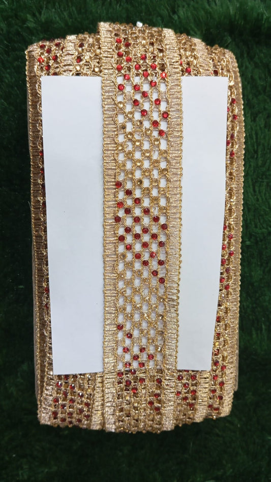 Rose Gold & Red Cundun Nag Hand Made Lace  (5 METERS)