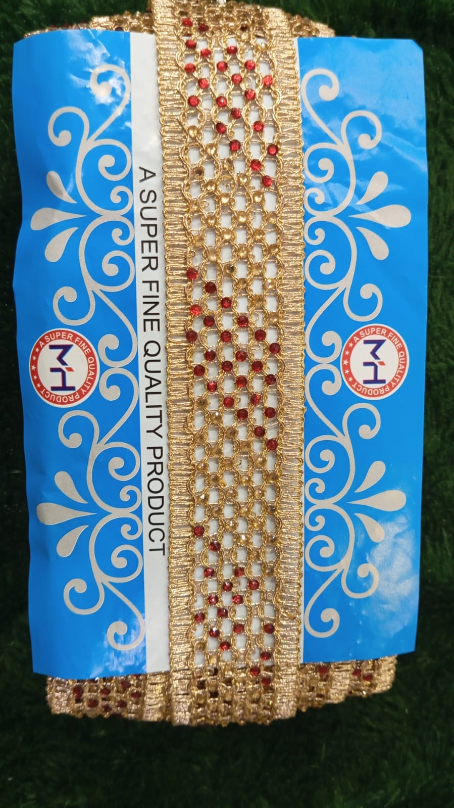 Rose Gold & Red Cundun Nag Hand Made Lace  (5 METERS)